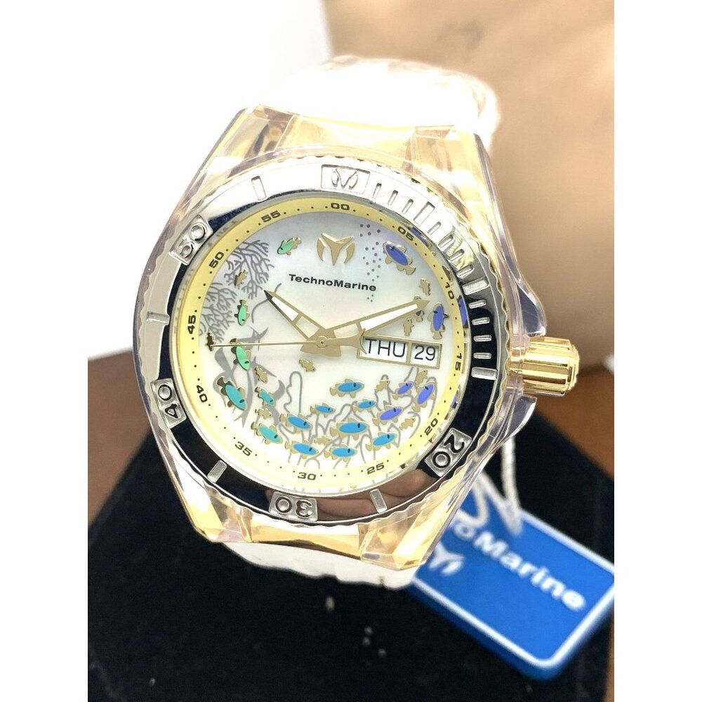 Technomarine Gold, White and Blue Women's Ocean Motif Watch